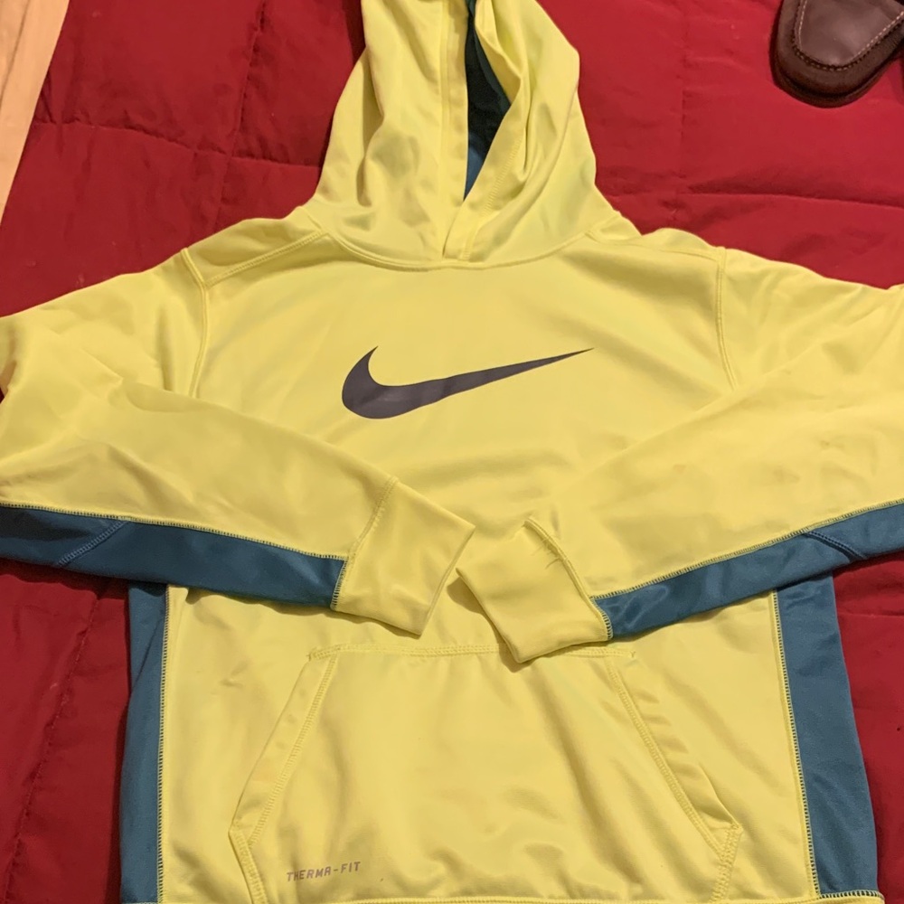 Nike Kids XL neon yellow green Lime and Teal Blue Hoodie with Grey Swoosh 18/20